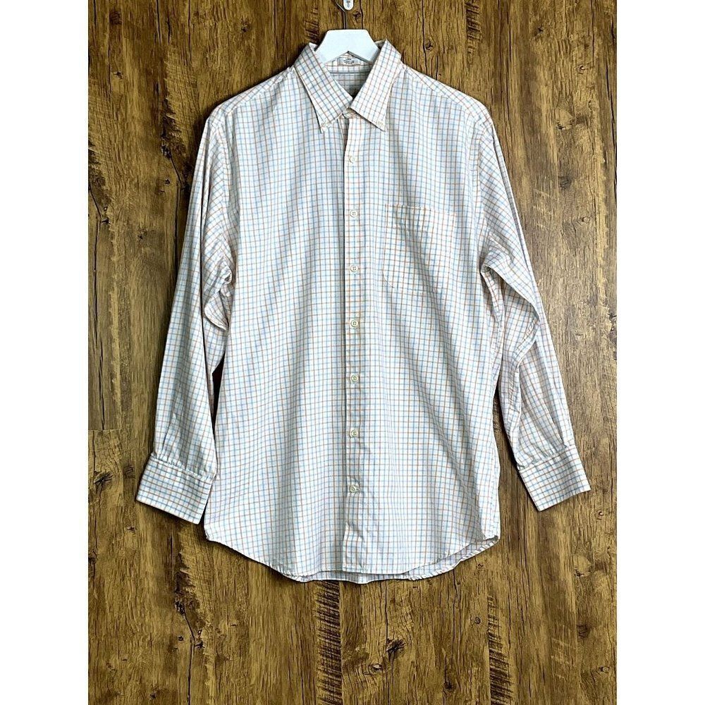Peter Millar Plaid Button-Down, Light Blue & Oran… - image 1